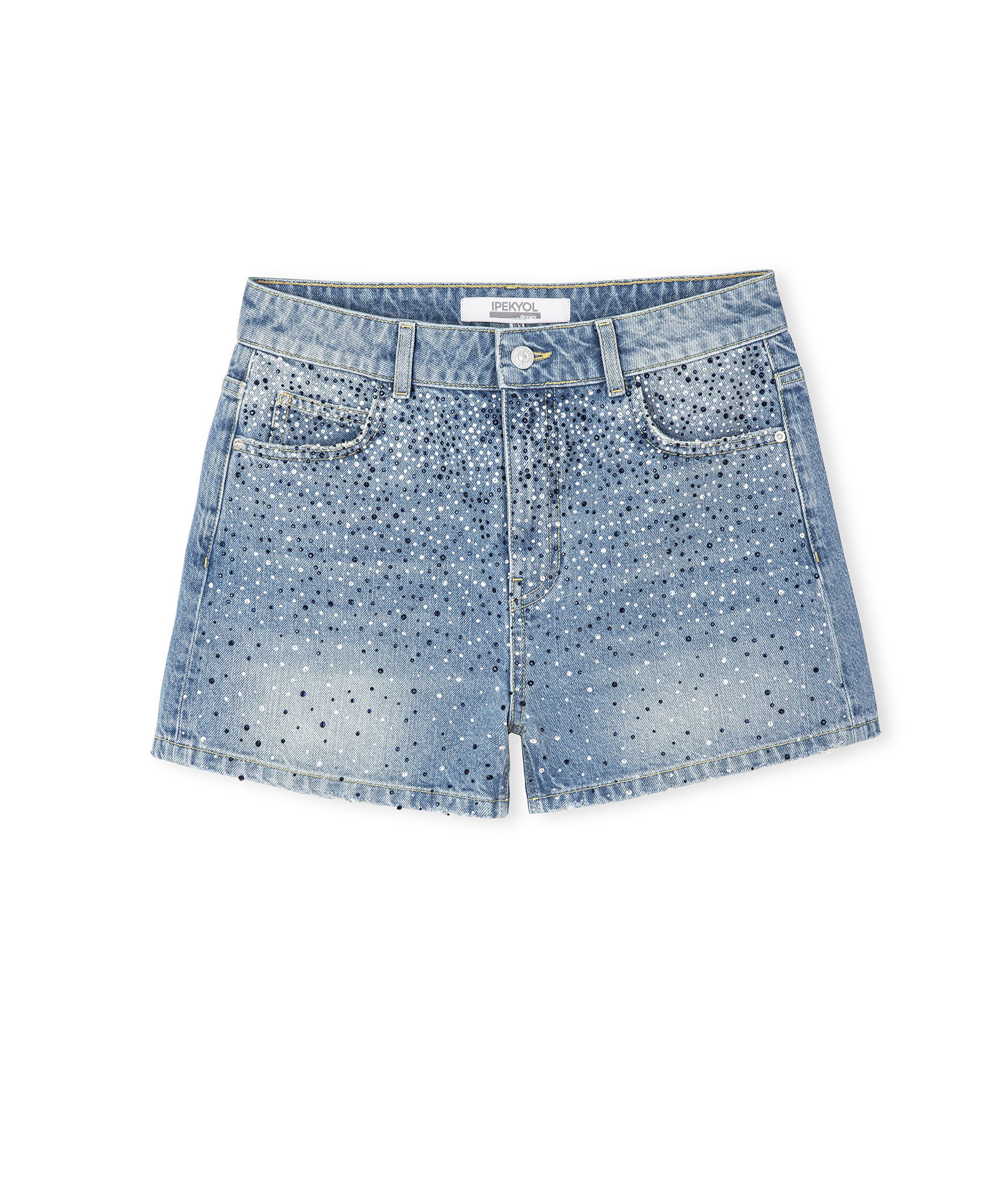 Hotfix baskılı denim şort _4