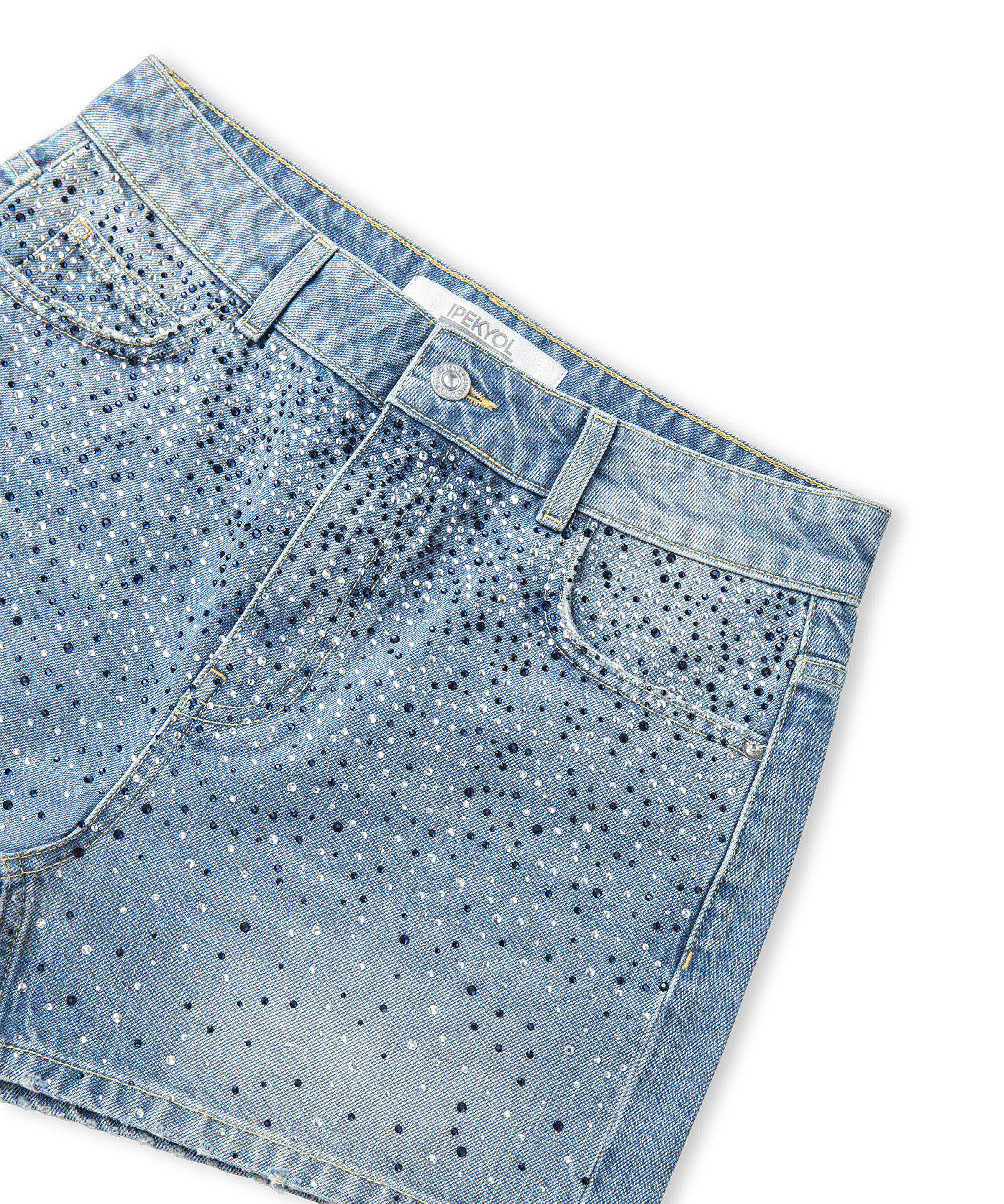 Hotfix baskılı denim şort _5