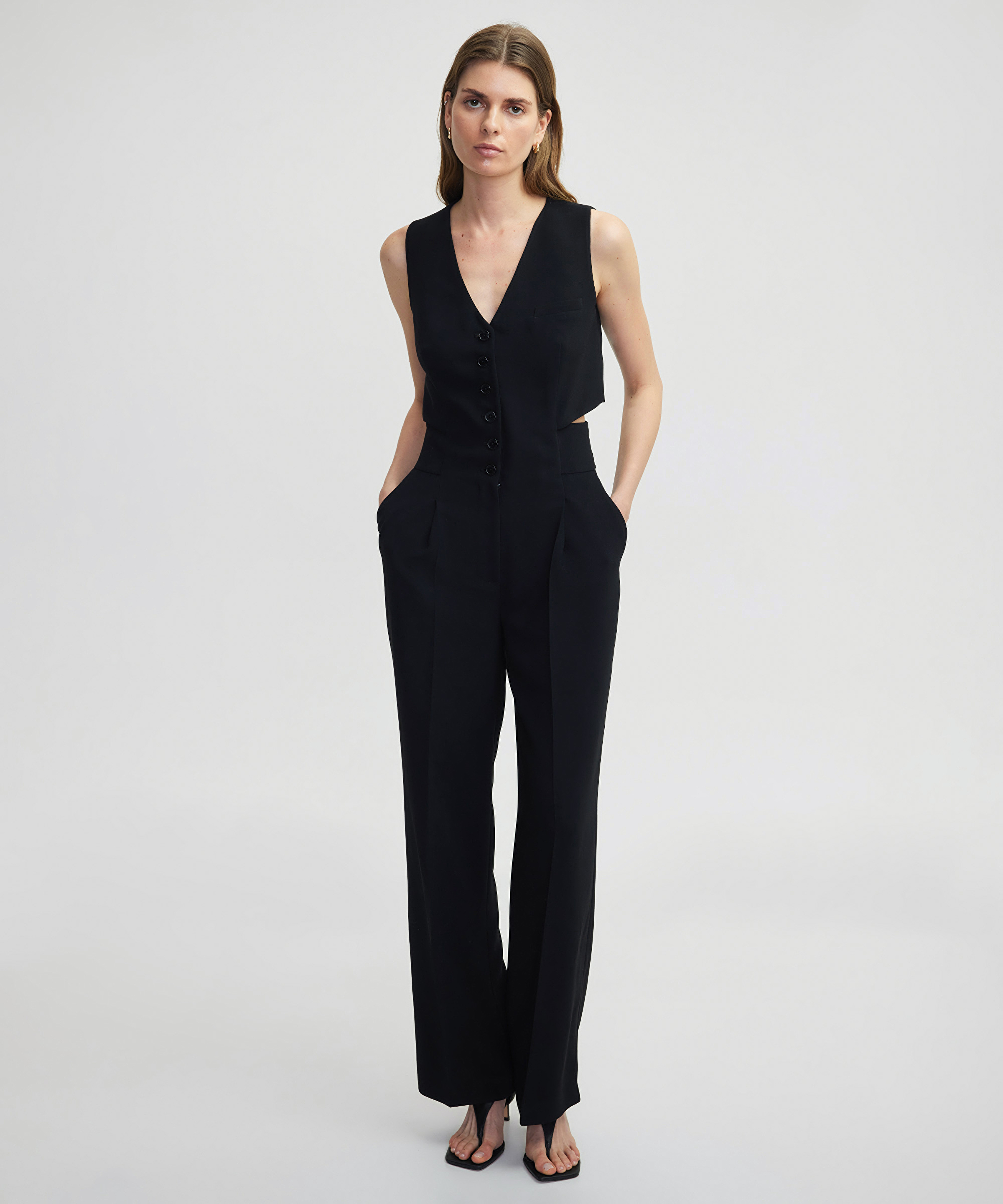 Çift parça görünümlü wide leg tulum