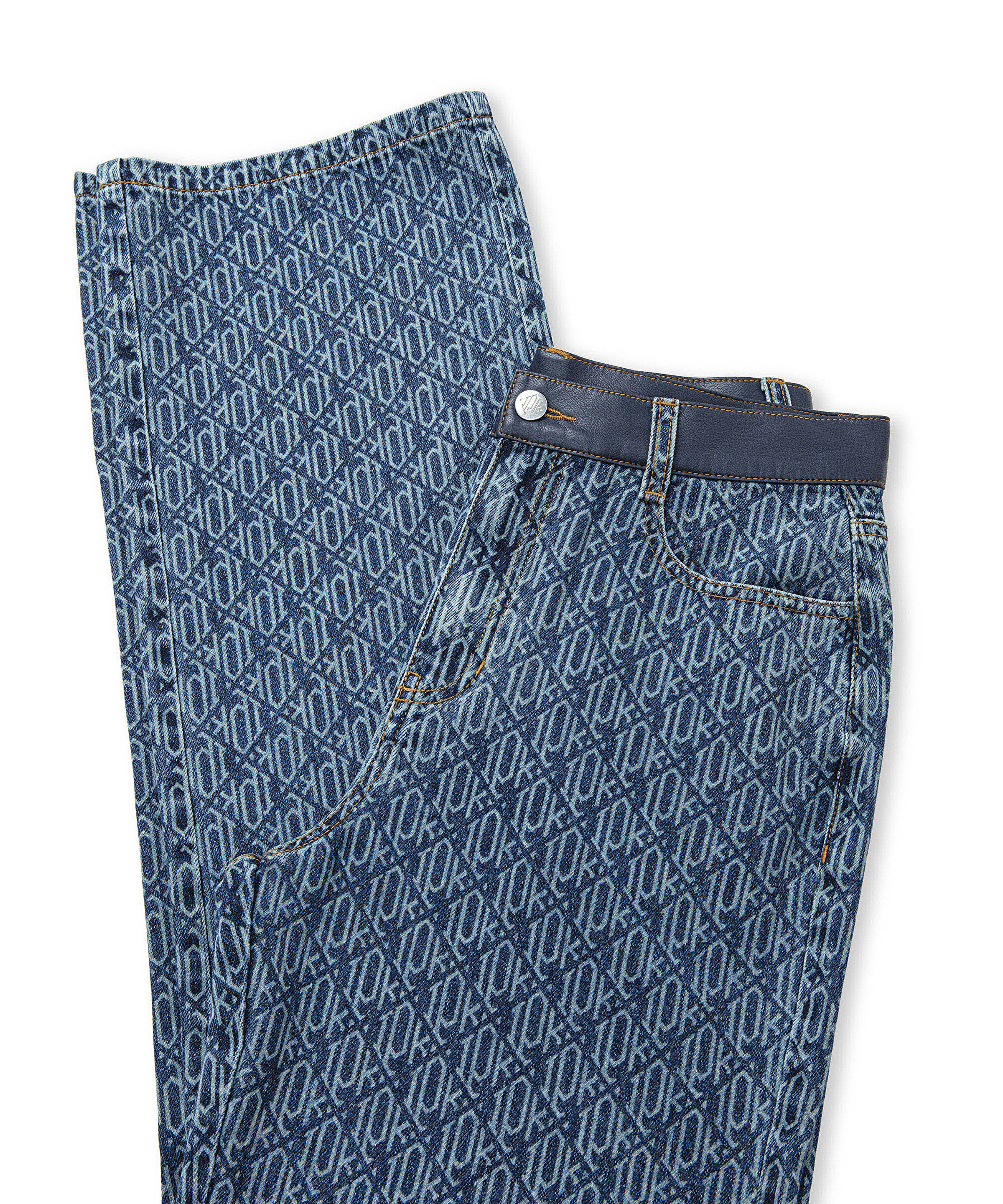 Monogram baskılı jean pantolon_5