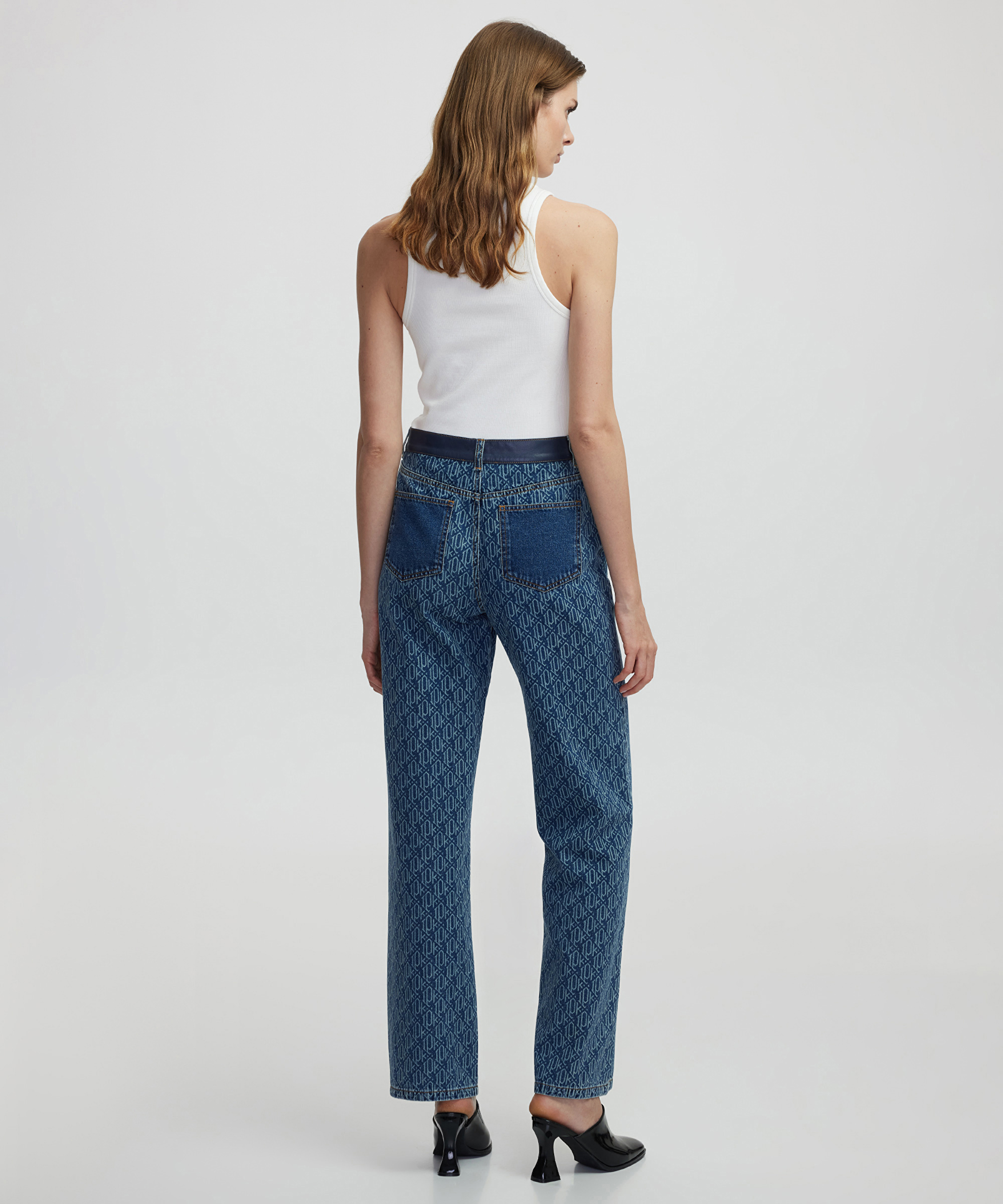 Monogram baskılı jean pantolon_2