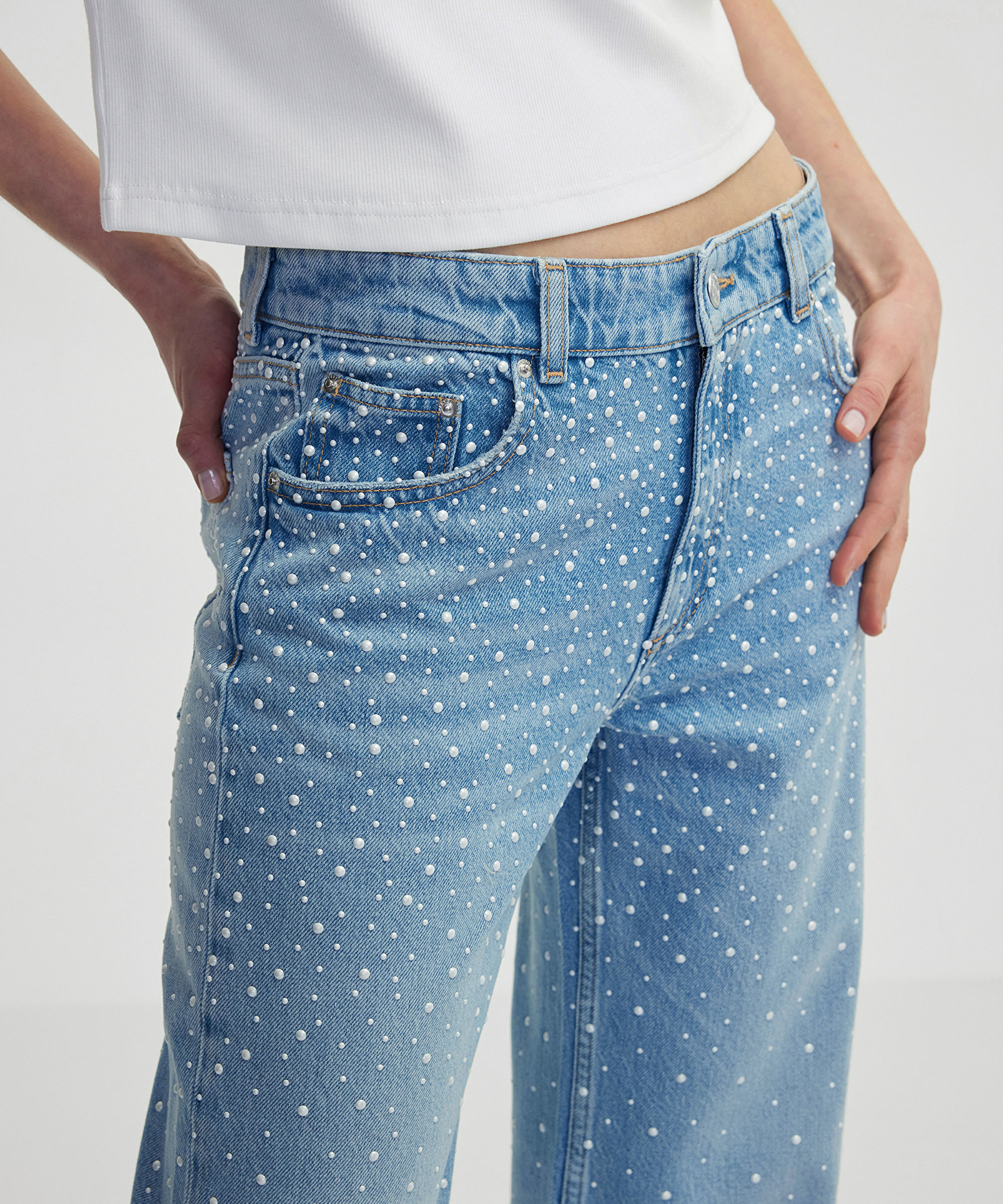 Hotfix baskılı wide leg jean pantolon_2
