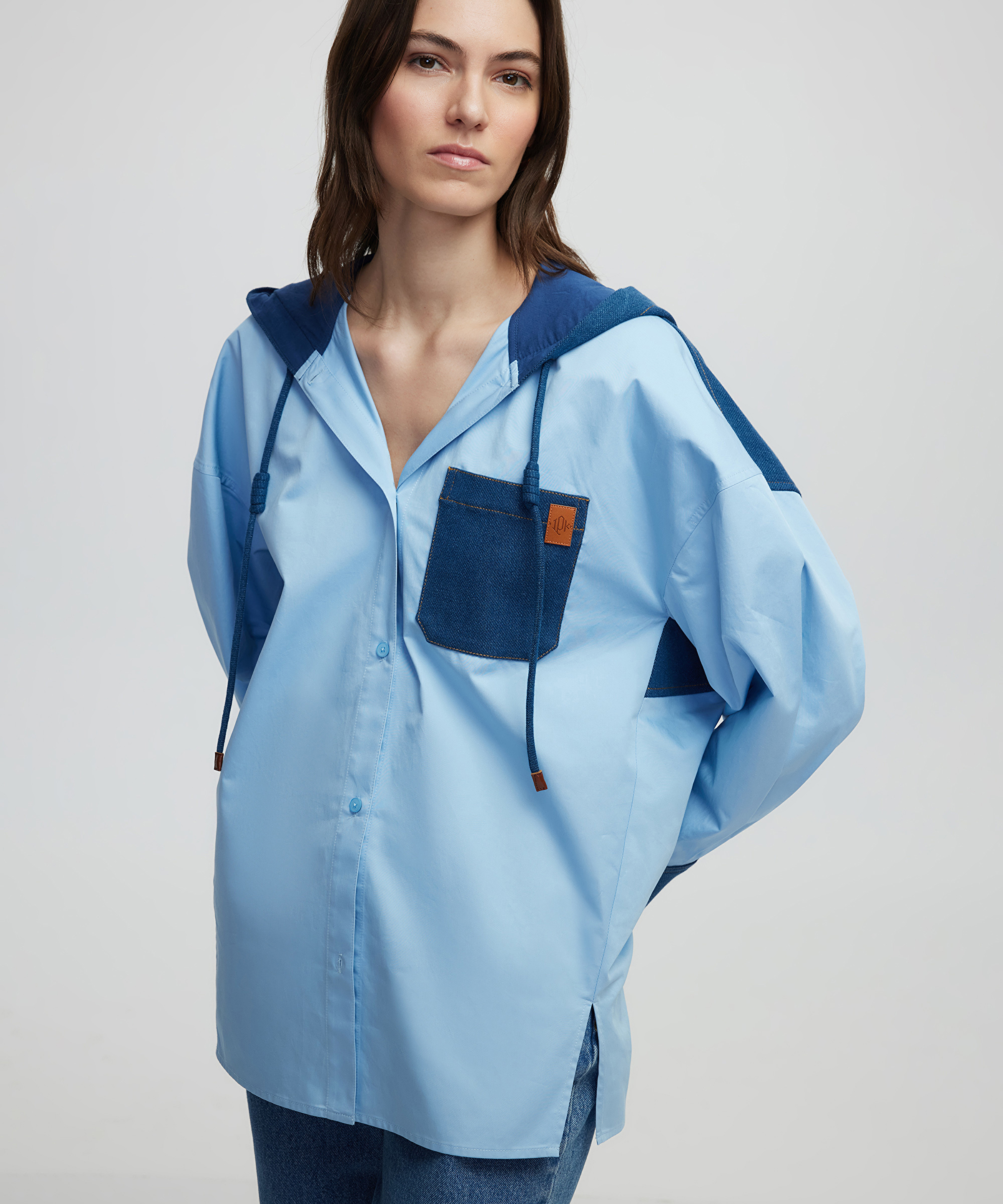 Denim mix poplin gömlek