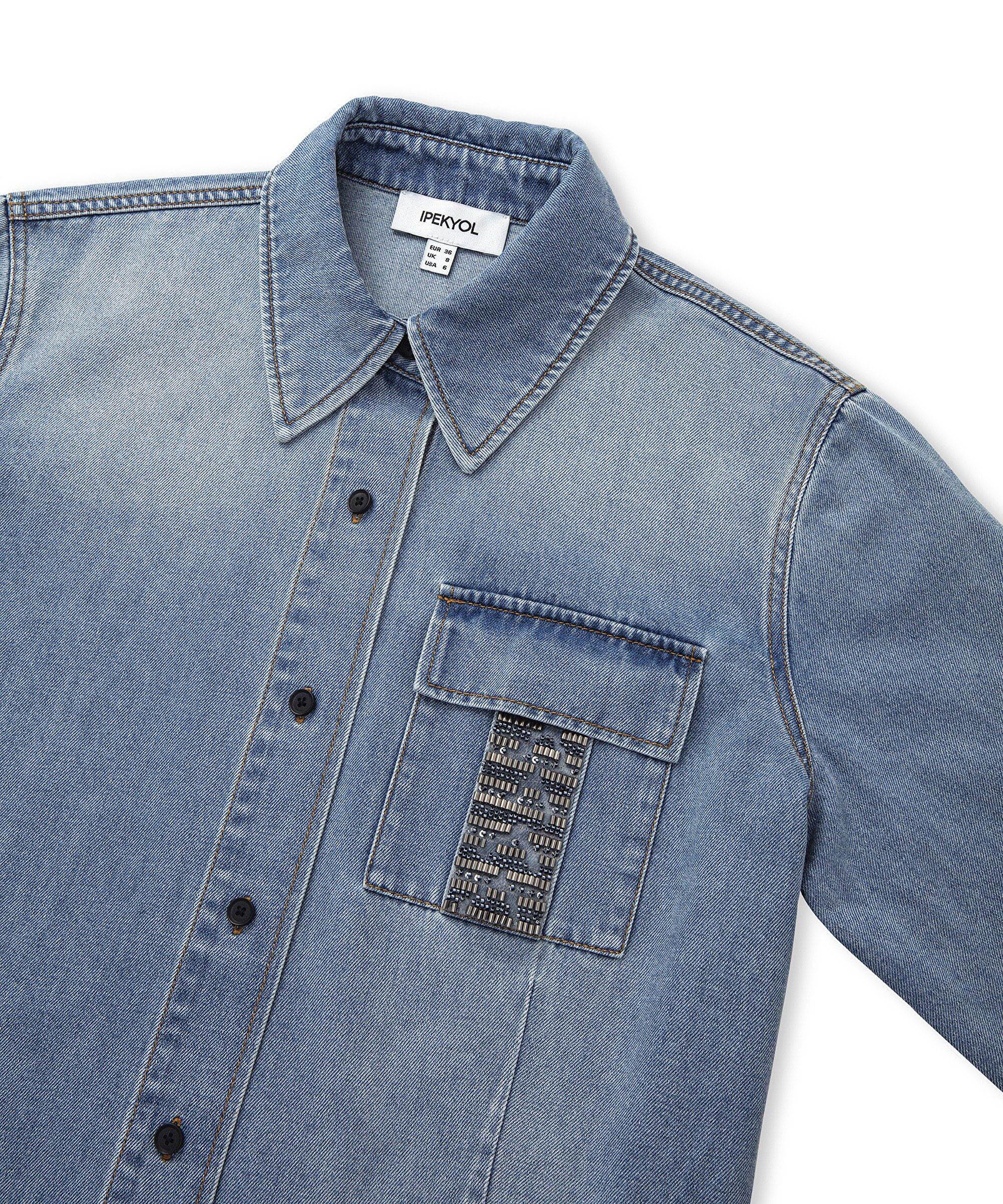 İşlemeli denim gömlek_5