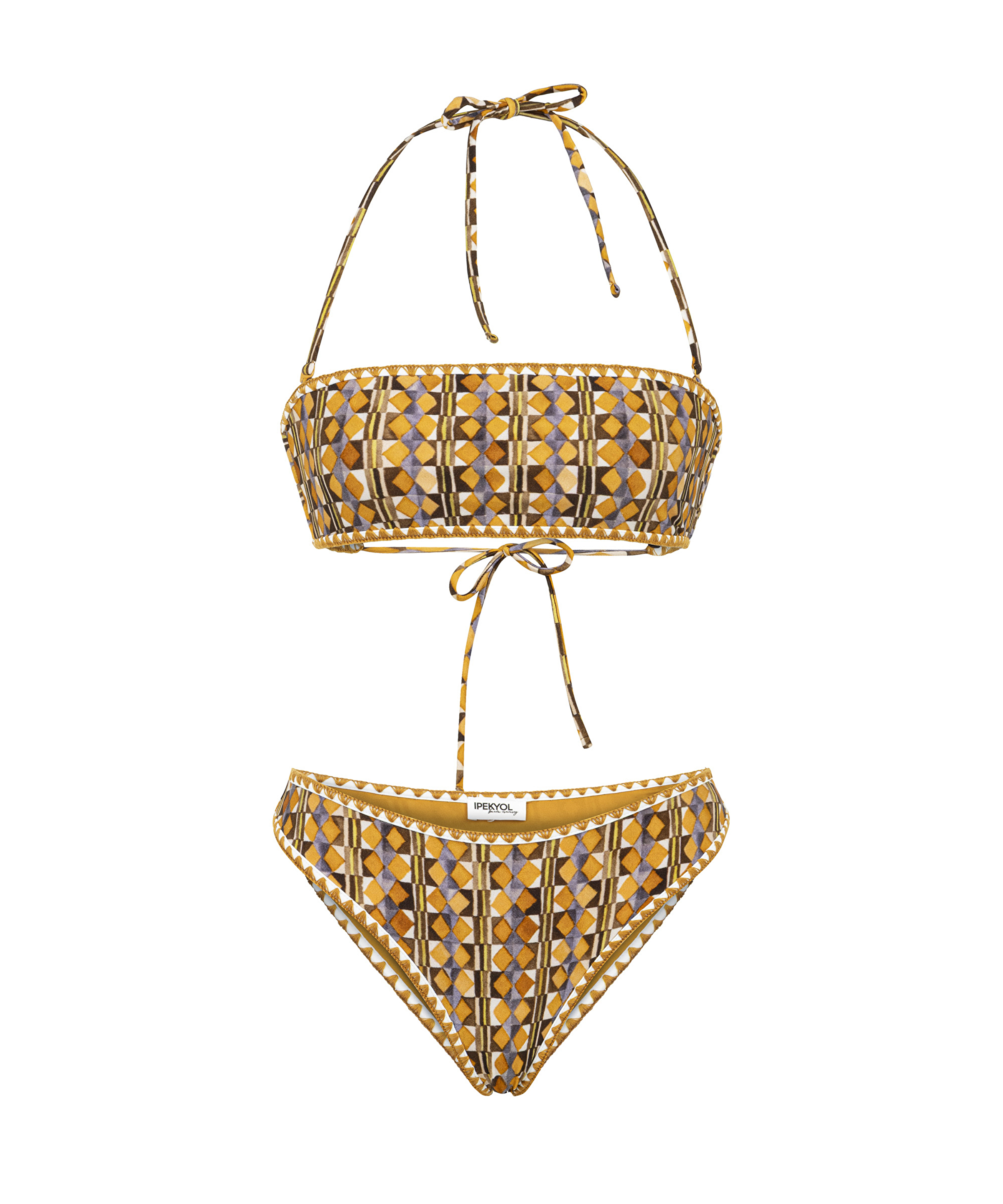 Desenli bandeau bikini seti_2
