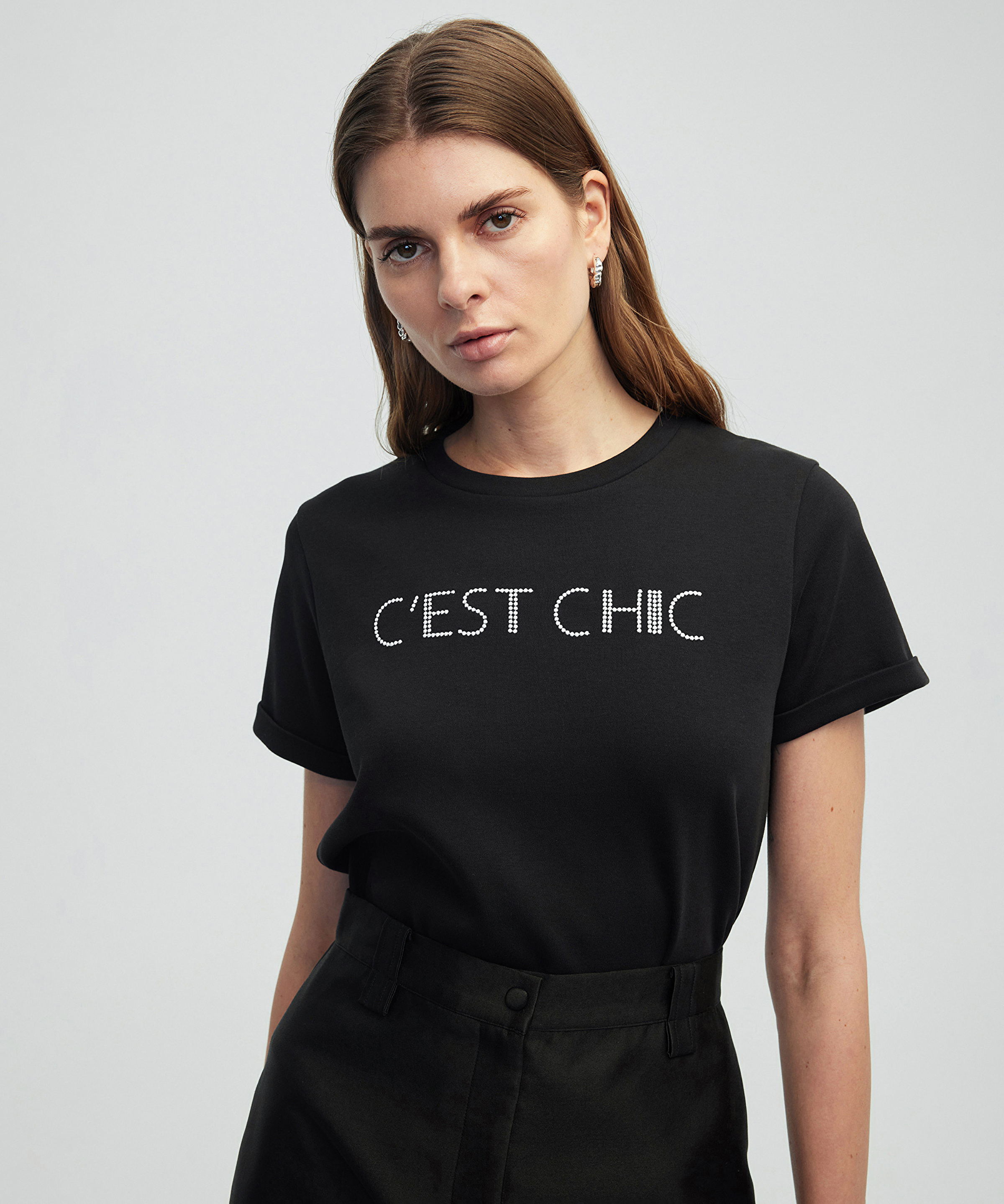 Slogan nakışlı tişört
