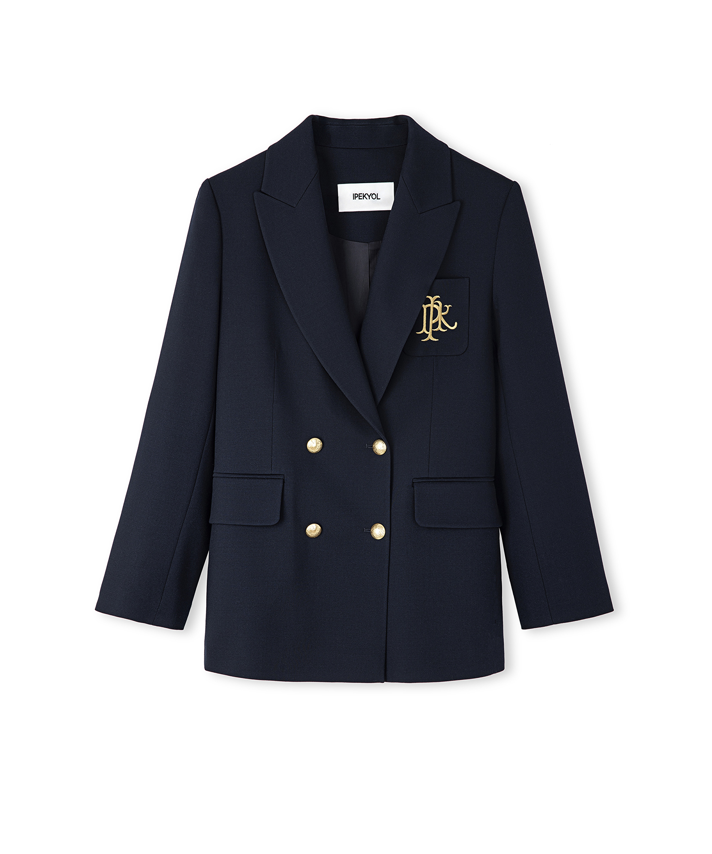 Monogram nakışlı kruvaze blazer_4