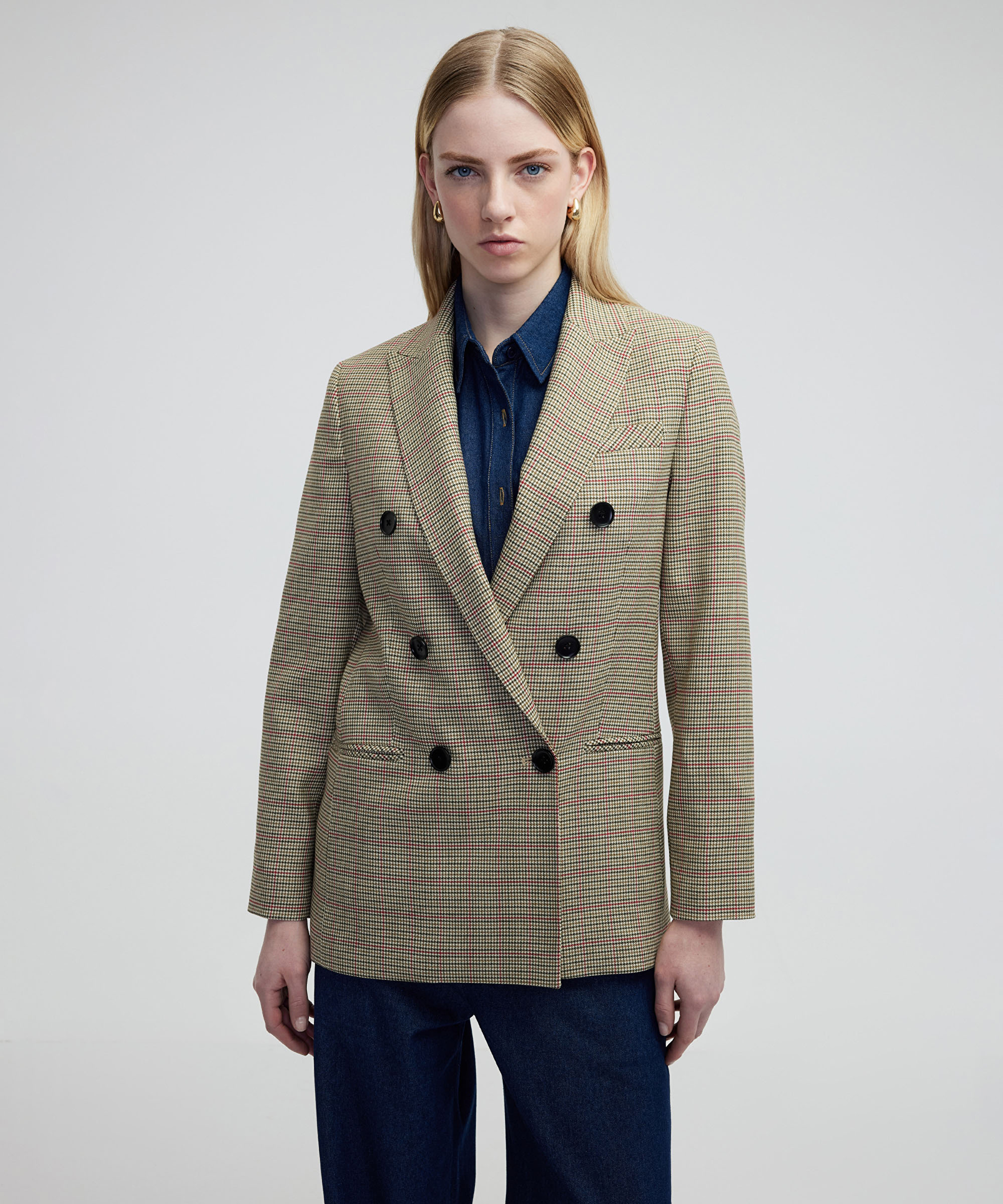 Kazayağı desen kruvaze blazer