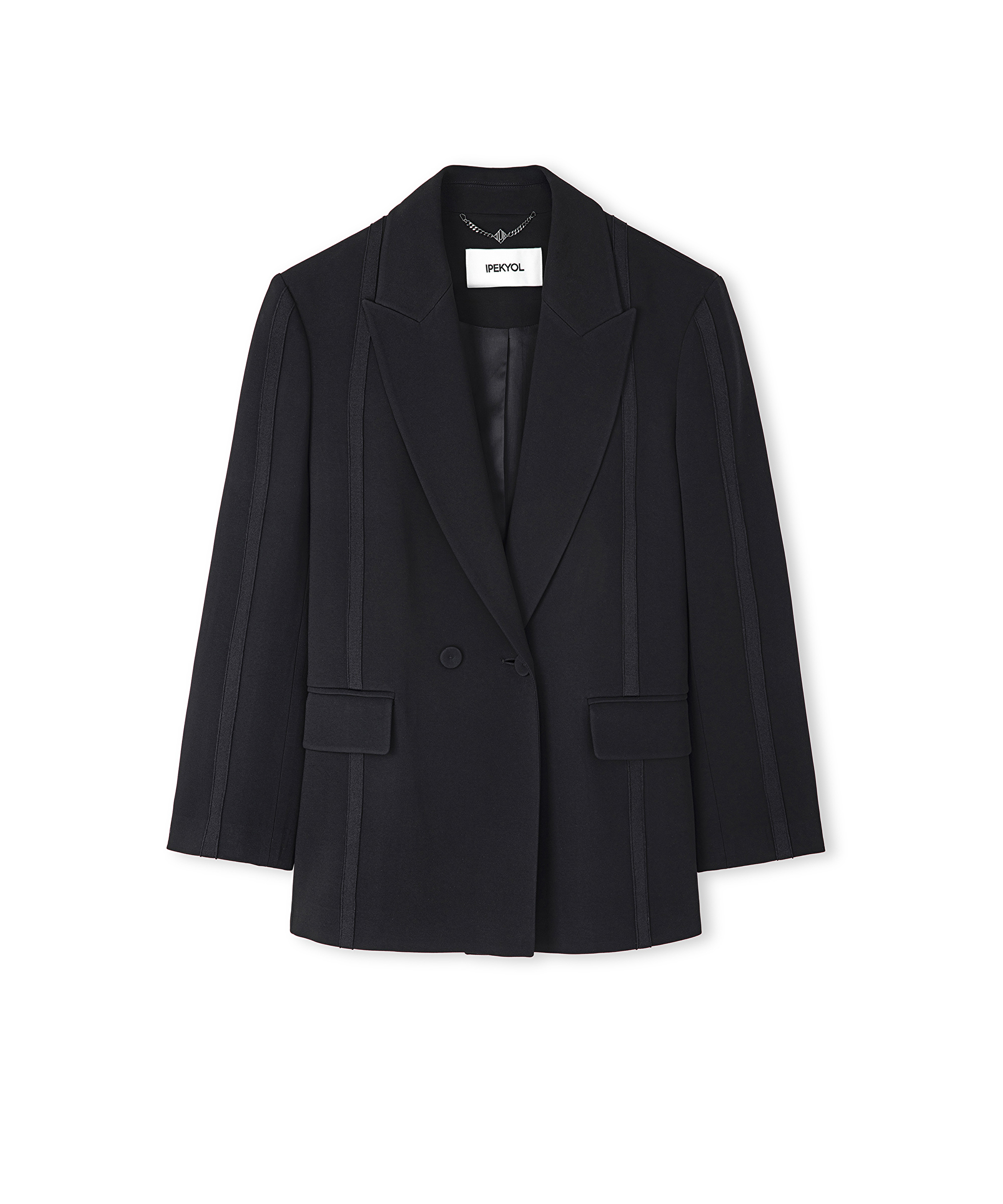 Triko şerit aplikeli blazer_4