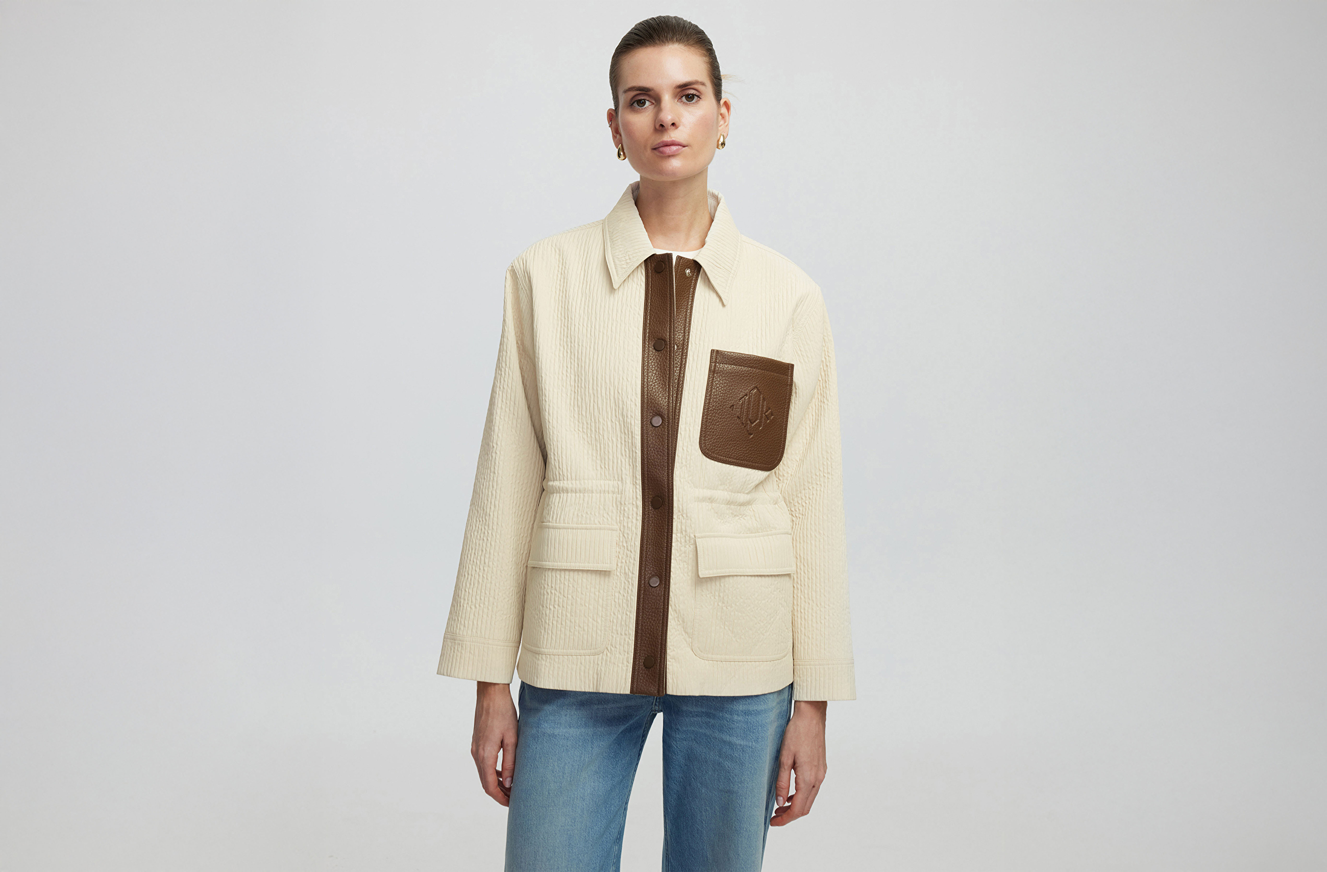 Monogram baskılı mont - IS1250012032018 - Ekru Mont