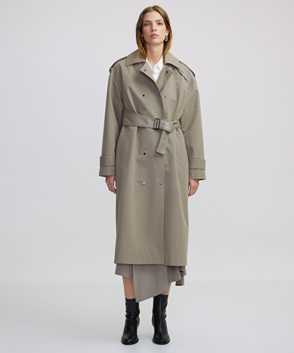 Kahverengi Suni deri mix kuşaklı trençkot IW6240011024954 | İpekyol