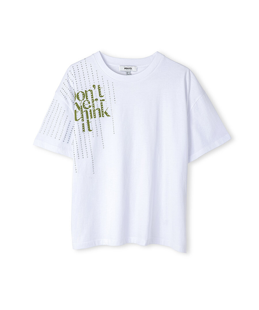 Hotfix baskılı tişört - IS1240070155096 - Kırık Beyaz Tişört