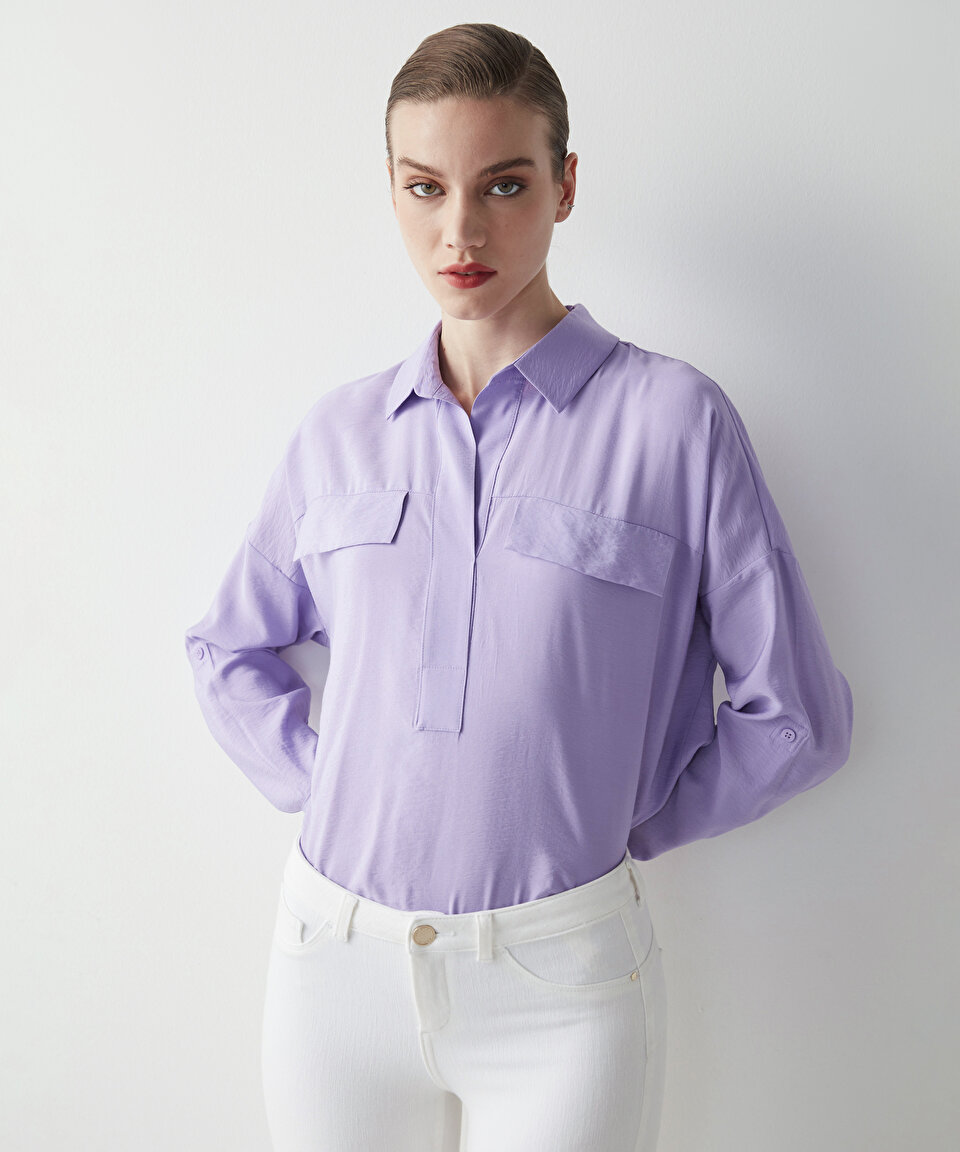 İpekyol - Gömlek yaka basic bluz
